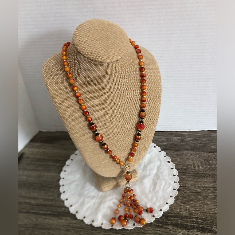 Vtg Beaded Necklace with Tassel Accent